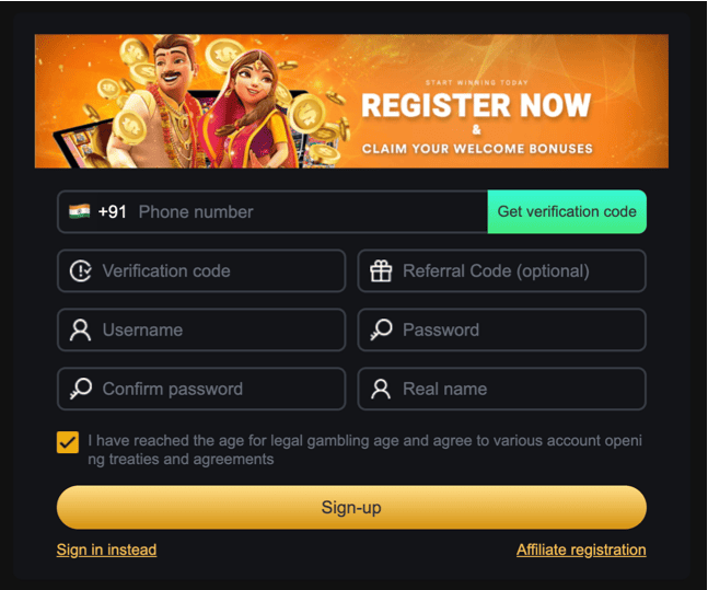 Registration at Sikwin casino